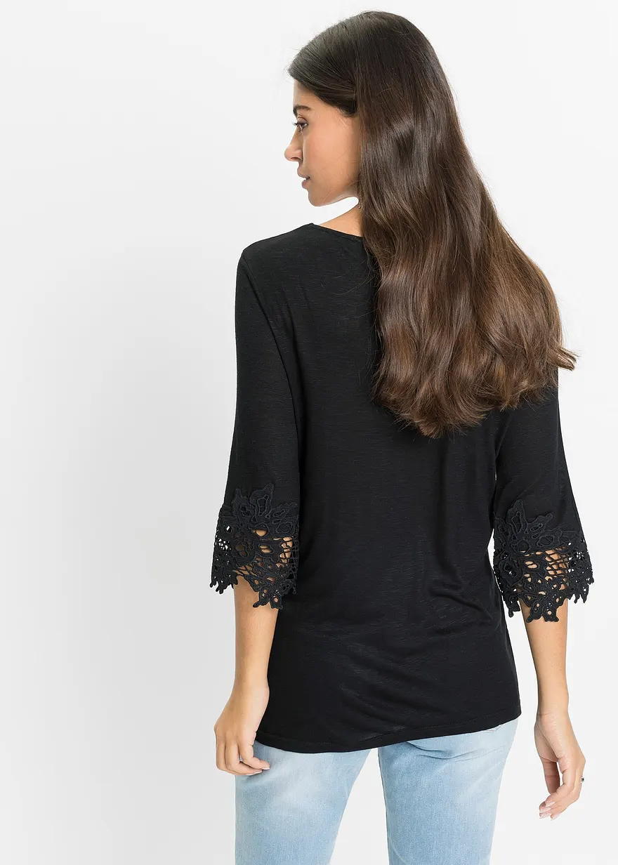 Bonprix Modernes Shirt Mit Hochwertiger Spitze - Schwarz