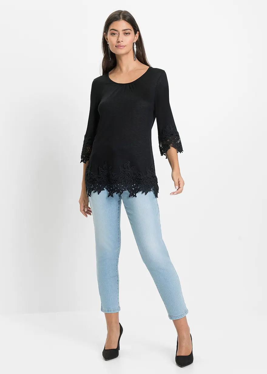 Bonprix Modernes Shirt Mit Hochwertiger Spitze - Schwarz