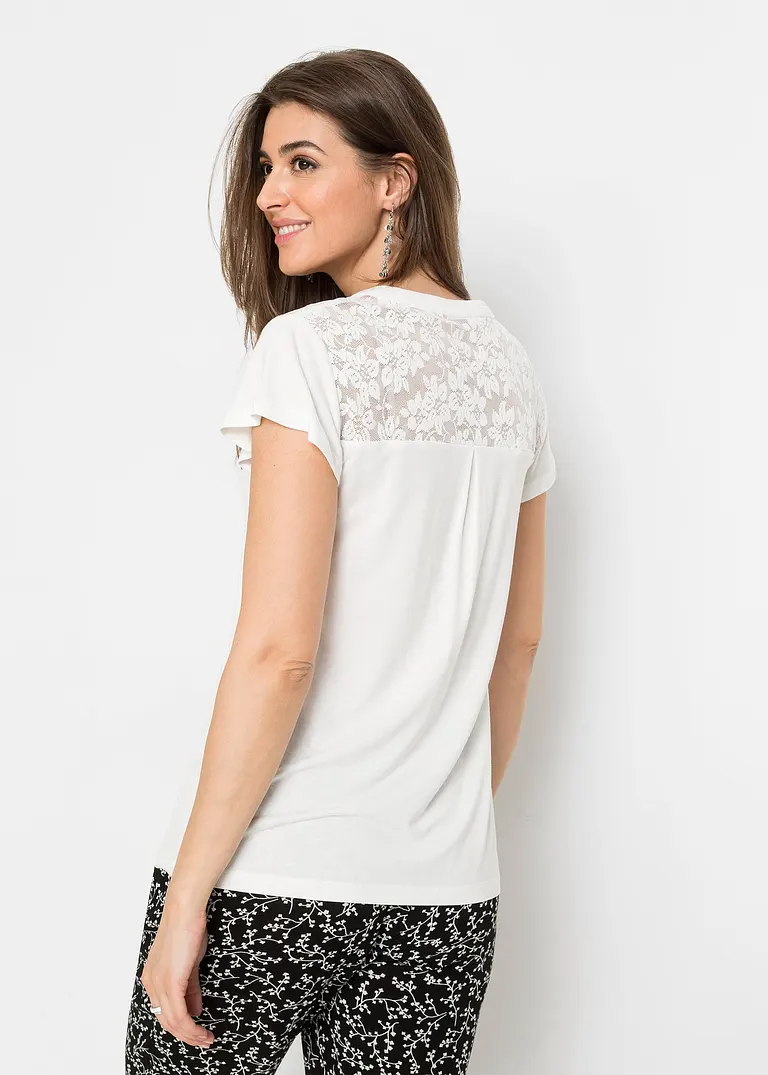 Bonprix Modernes Shirt Mit Hochwertiger Spitze - Weiß - Damen
