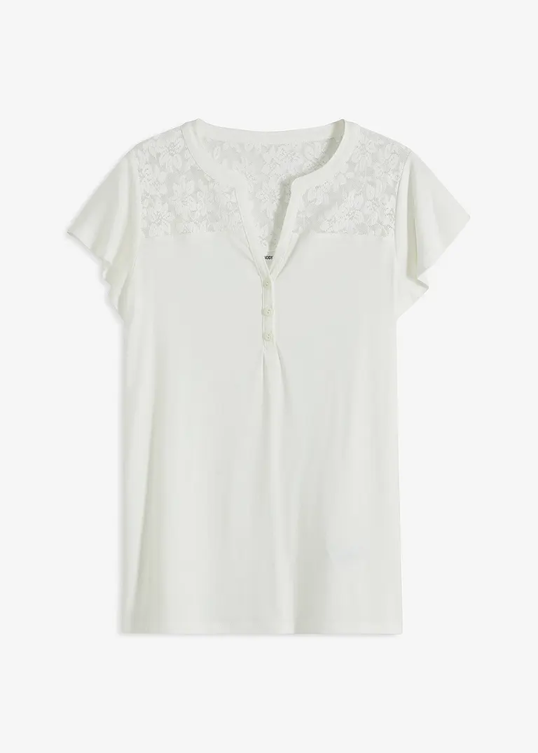bonprix Modernes Shirt mit hochwertiger Spitze - weiß - Damen