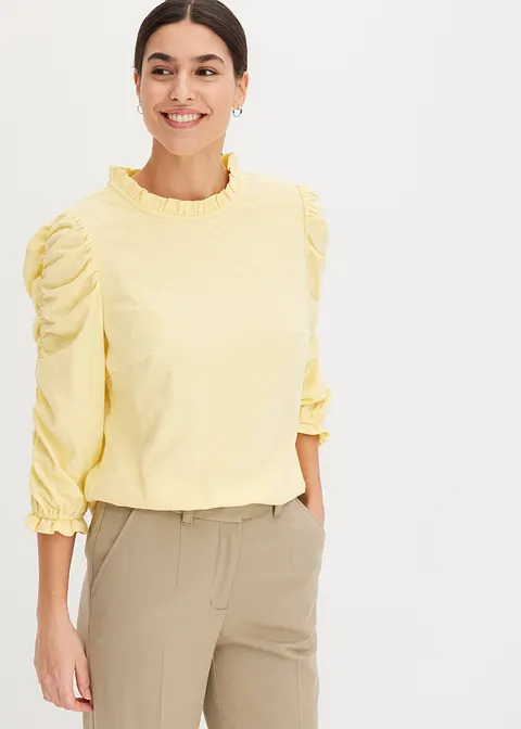 Bonprix Modernes Shirt Mit Raffung An Den Ärmeln - Gelb - Damen