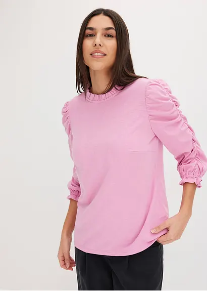 Bonprix Modernes Shirt Mit Raffung An Den Ärmeln - Rosa - Damen