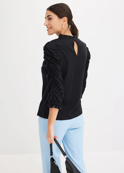 Bonprix Modernes Shirt Mit Raffung An Den Ärmeln - Schwarz