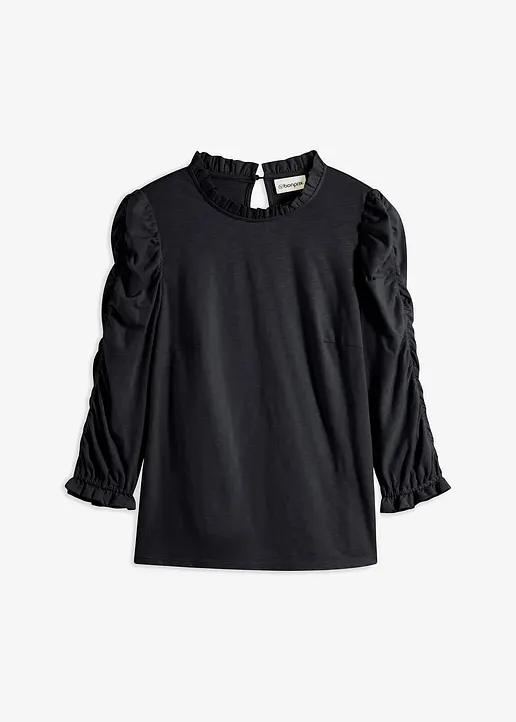 bonprix Modernes Shirt mit Raffung an den Ärmeln - schwarz