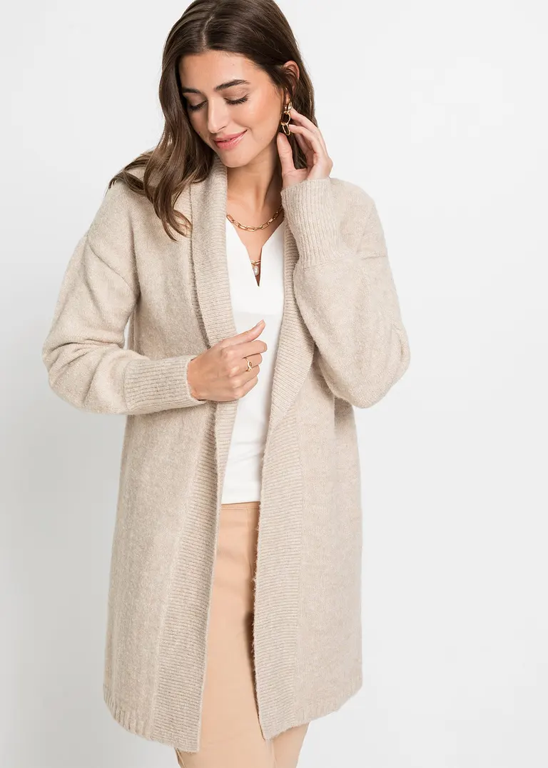 Bonprix Modernes Strickjacke Mit Voluminösen Ärmeln - Beige