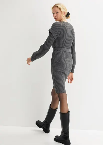 Bonprix Modernes Strickkleid Mit Ballon Ärmeln - Grau - Damen