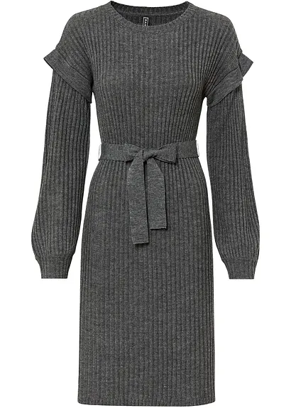 Bonprix Modernes Strickkleid Mit Ballon Ärmeln - Grau - Damen