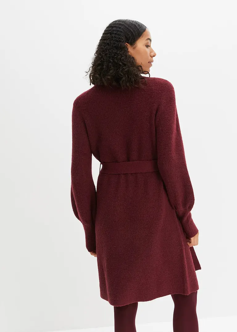 Bonprix Modernes Strickkleid Mit Ballonärmeln Und Bindeband - Rot - Damen
