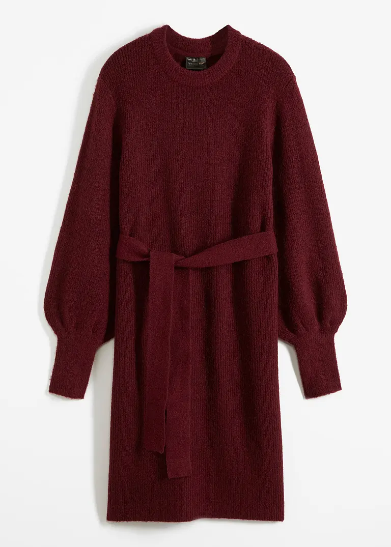 bonprix Modernes Strickkleid mit Ballonärmeln und Bindeband - rot - Damen