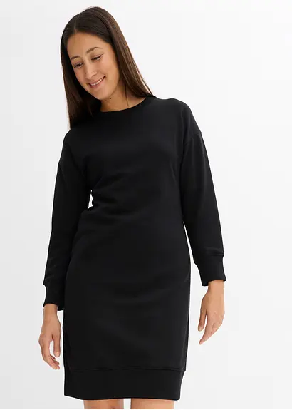 Bonprix Modernes Sweatkleid Mit Einem Rundhalsausschnitt - Schwarz