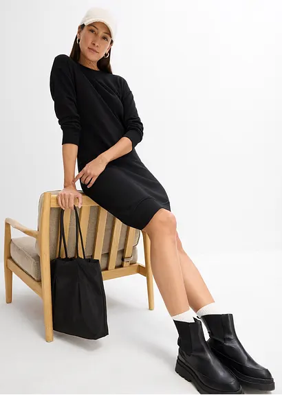 Bonprix Modernes Sweatkleid Mit Einem Rundhalsausschnitt - Schwarz