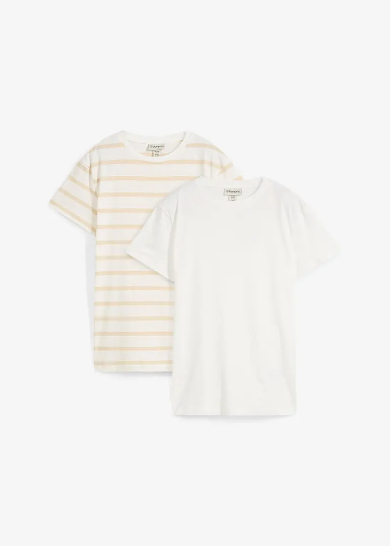 bonprix Modernes T-Shirt aus Bio-Baumwolle - hellsand/wollweiß gestreift