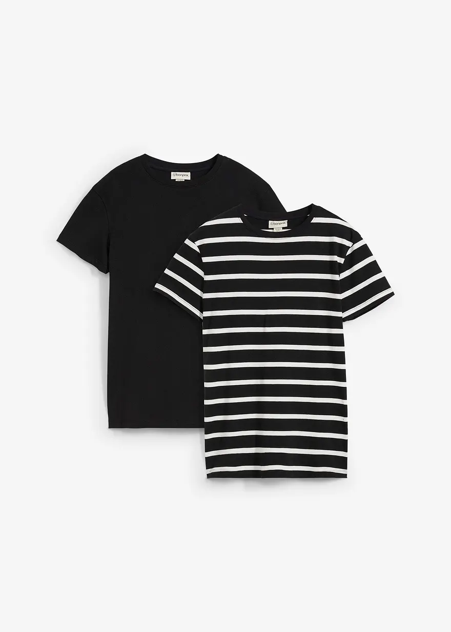 bonprix Modernes T-Shirt aus Bio-Baumwolle - schwarz/wollweiß gestreift