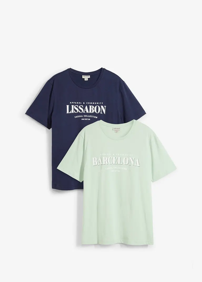 bonprix modernes T-Shirt mit Druck-Motiv vorne im Doppelpack