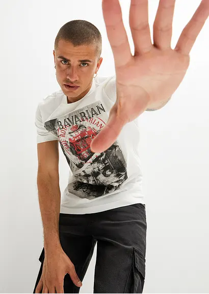Bonprix Modernes T-Shirt Mit Druck Vorne - Weiß - Herren