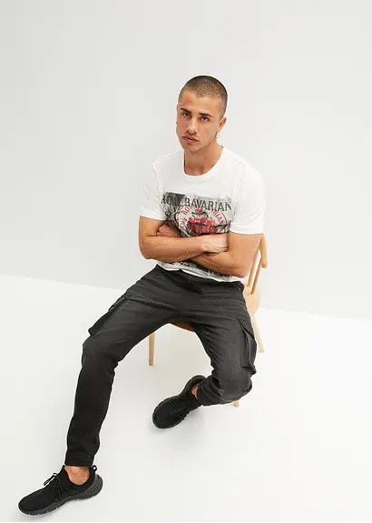 Bonprix Modernes T-Shirt Mit Druck Vorne - Weiß - Herren