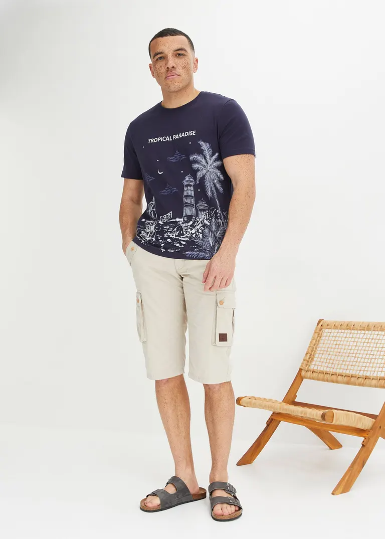 Bonprix Modernes T-Shirt Mit Rundhalsausschnitt Und Druck - Blau - Herren