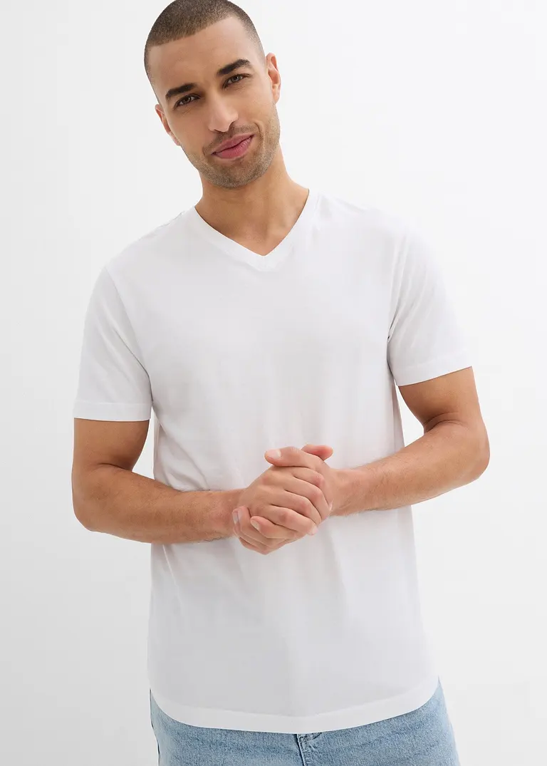 Bonprix Modernes T-Shirt Mit V-Ausschnitt Im Günstigen Doppelpack - Weiß