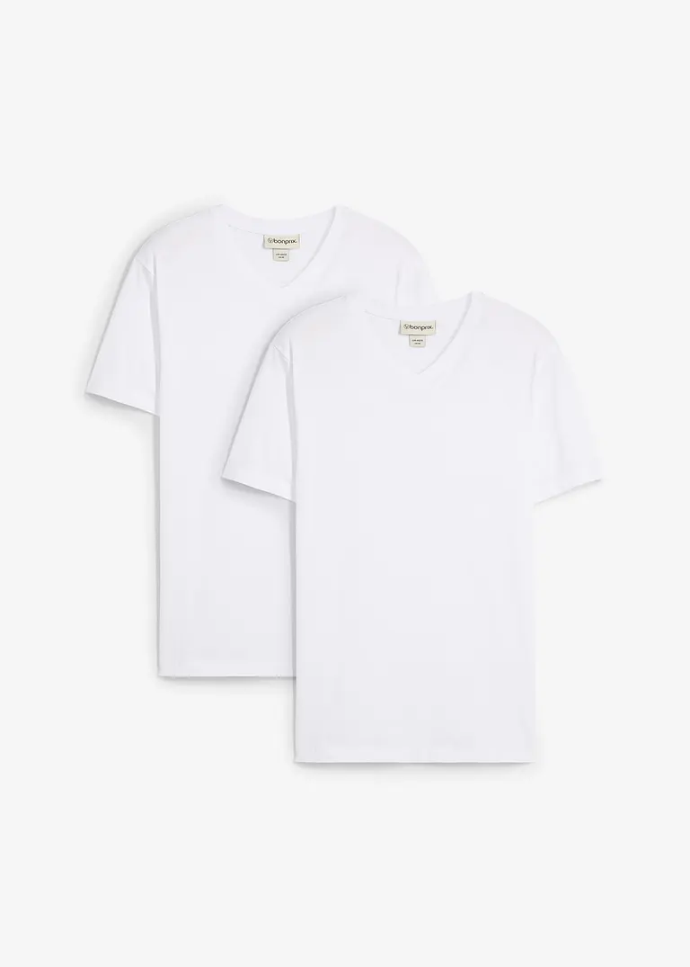 bonprix modernes T-Shirt mit V-Ausschnitt im günstigen Doppelpack - weiß