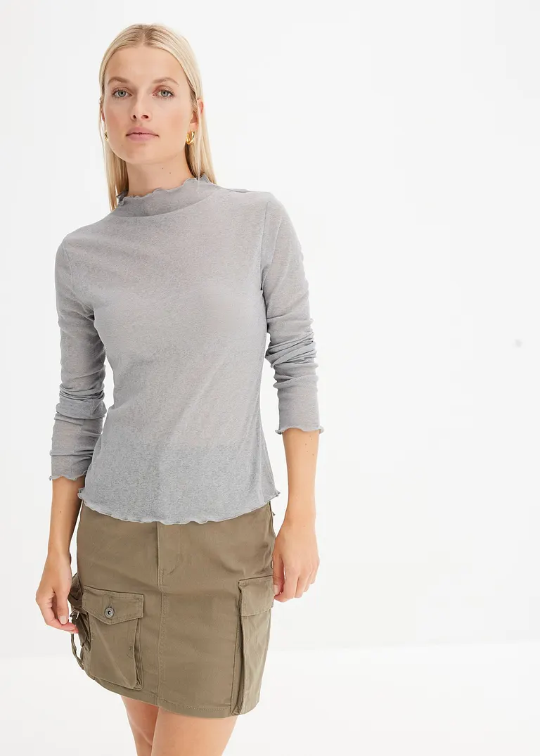 Bonprix Modernes Transparentes Langarmshirt - Grau - Damen