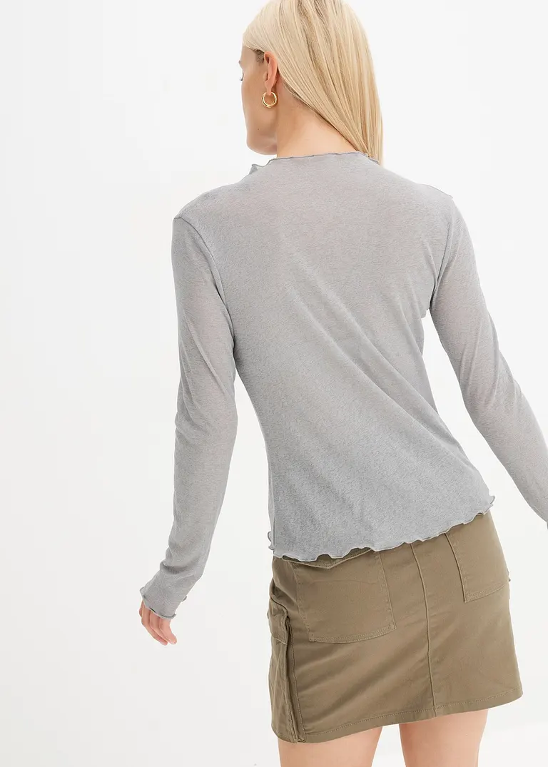Bonprix Modernes Transparentes Langarmshirt - Grau - Damen