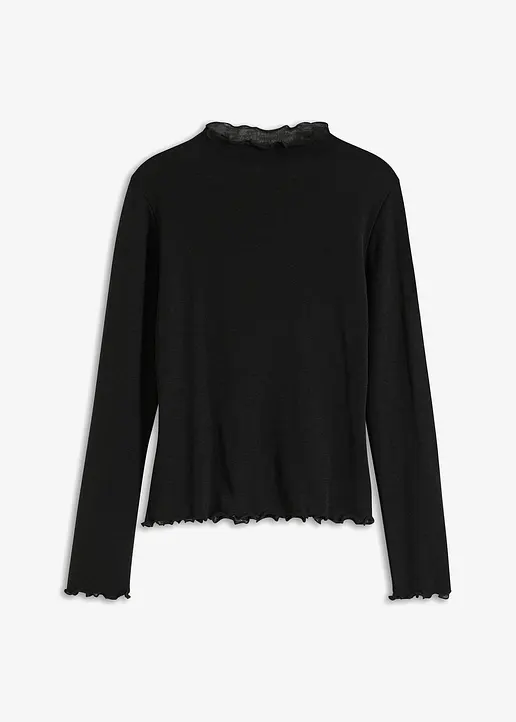bonprix Modernes transparentes Langarmshirt - schwarz - Damen