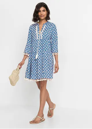Bonprix Modernes Tunika-Kleid Mit Fransen - Blau - Damen