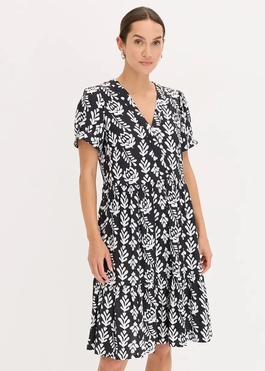 Bonprix Modernes Tunika-Kleid Mit Verspielten Volants - Schwarz