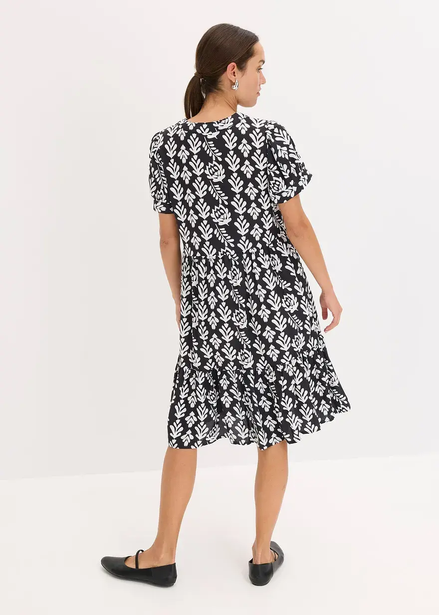 Bonprix Modernes Tunika-Kleid Mit Verspielten Volants - Schwarz