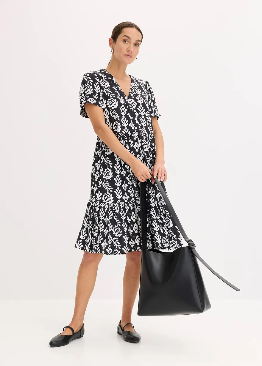 Bonprix Modernes Tunika-Kleid Mit Verspielten Volants - Schwarz