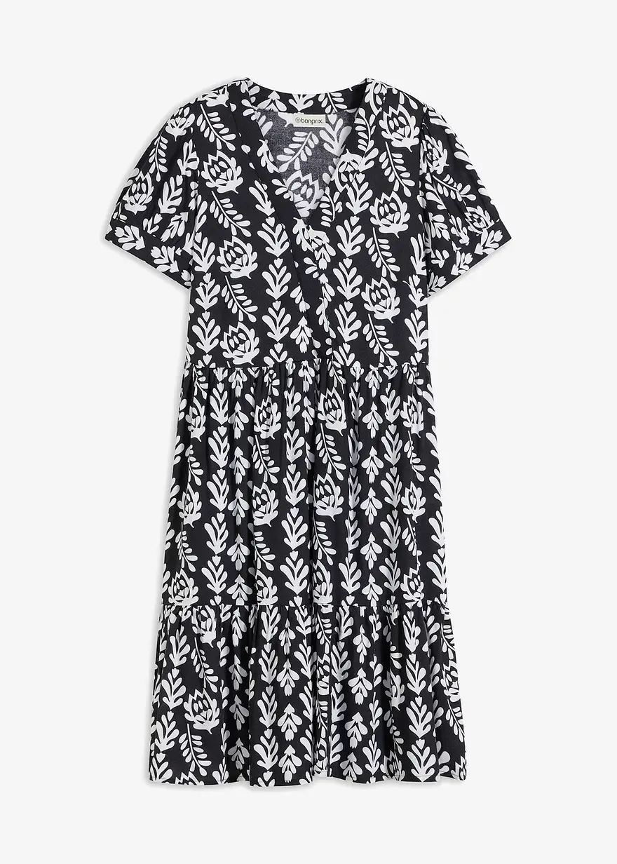 bonprix Modernes Tunika-Kleid mit verspielten Volants - schwarz