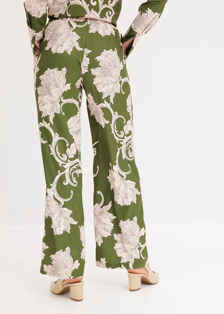 Bonprix Modisch Bedruckte Palazzo-Hose Aus Fließendem Satin Mit Weitem Bein
