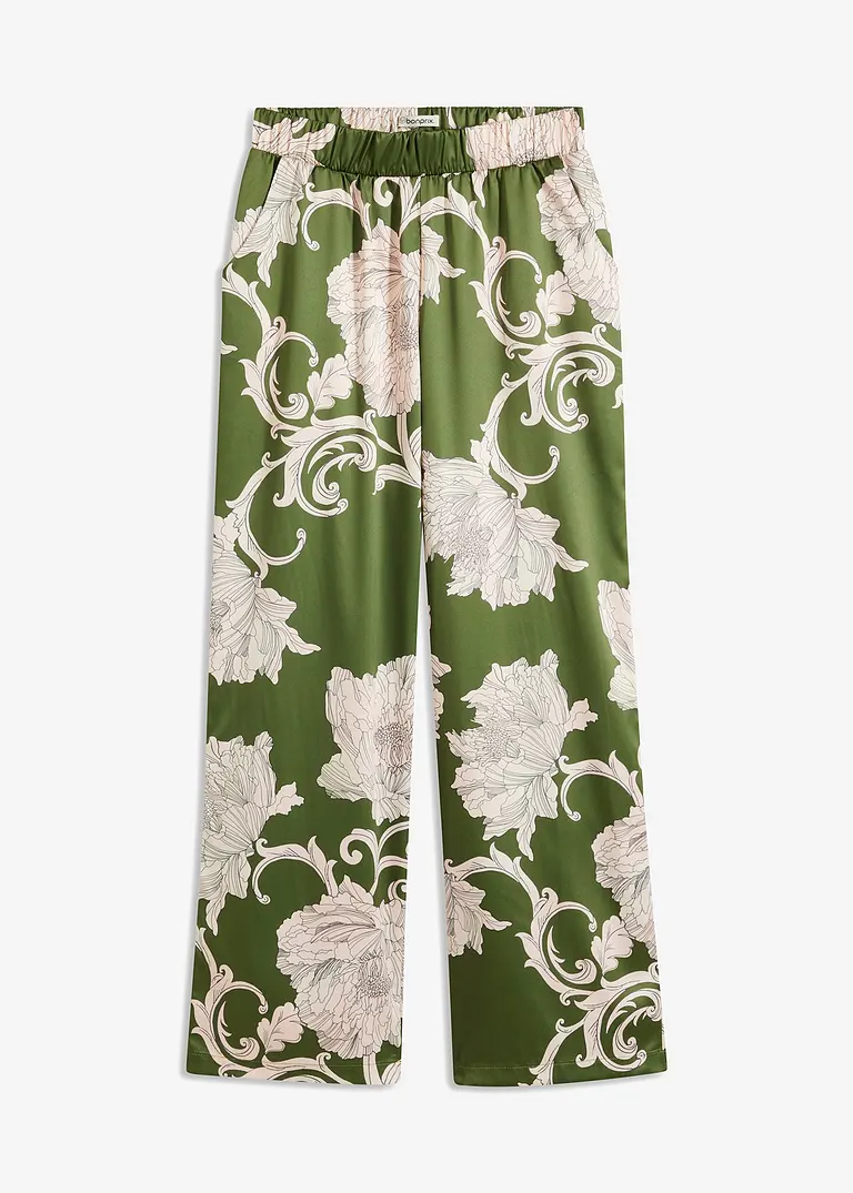bonprix modisch bedruckte Palazzo-Hose aus fließendem Satin mit weitem Bein
