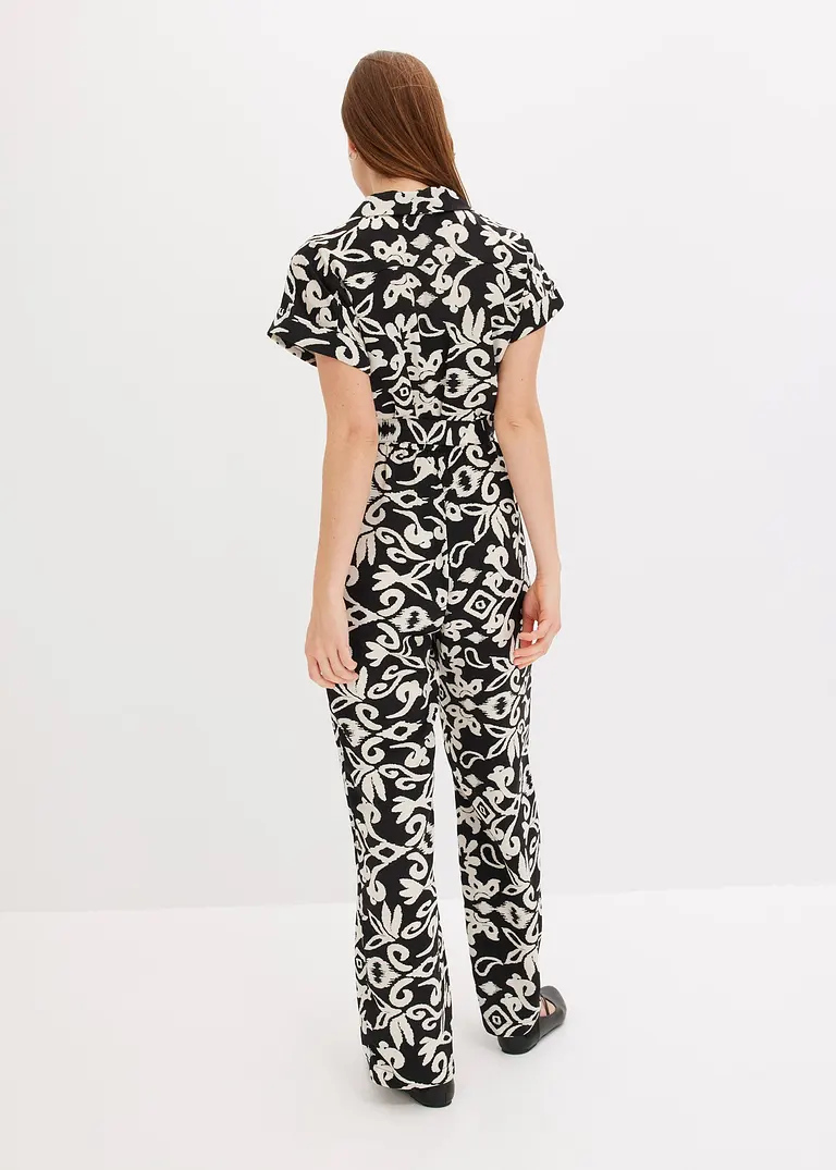 Bonprix Modisch Bedruckter Jumpsuit Mit Weitem Bein. - Schwarz