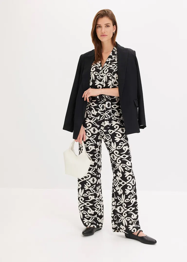 Bonprix Modisch Bedruckter Jumpsuit Mit Weitem Bein. - Schwarz