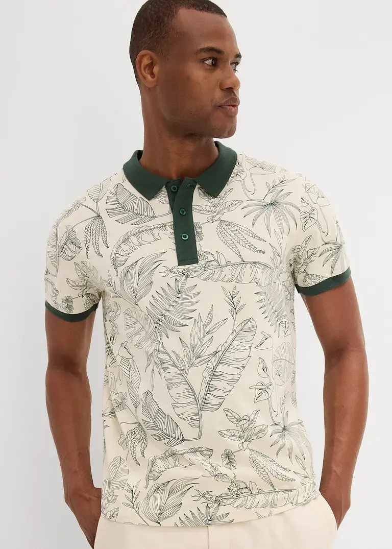 Bonprix Modisch Bedrucktes Jersey-Poloshirt Aus Reiner Baumwolle - Beige