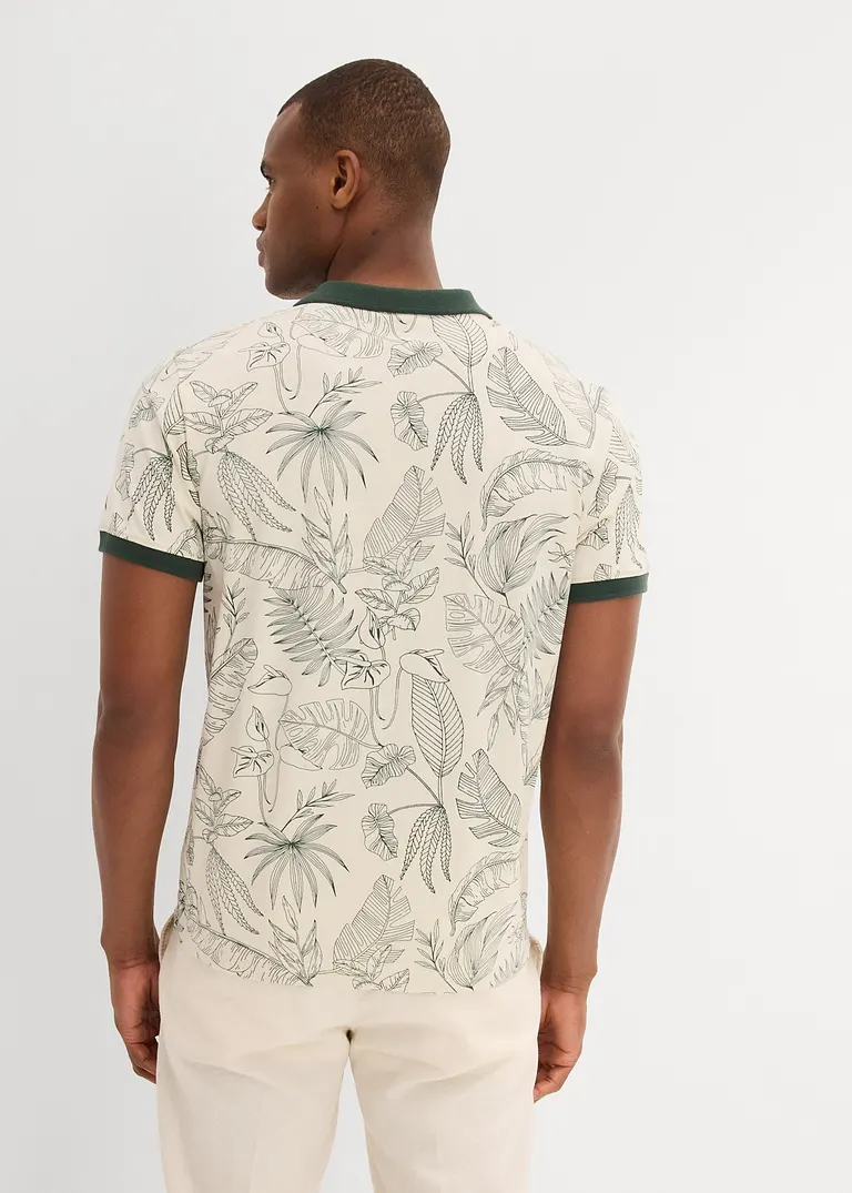 Bonprix Modisch Bedrucktes Jersey-Poloshirt Aus Reiner Baumwolle - Beige