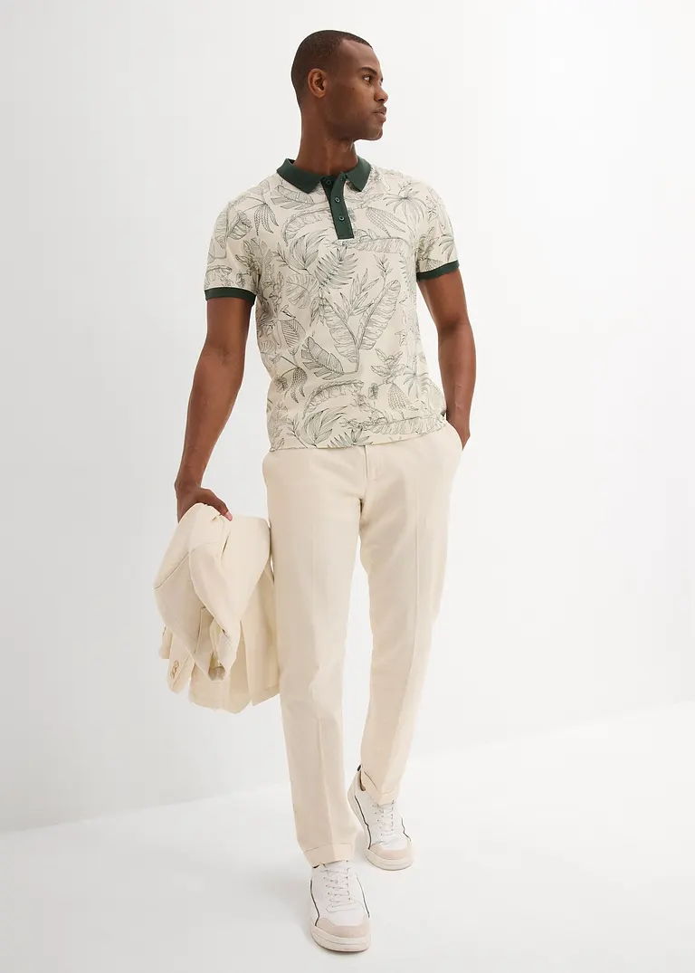 Bonprix Modisch Bedrucktes Jersey-Poloshirt Aus Reiner Baumwolle - Beige