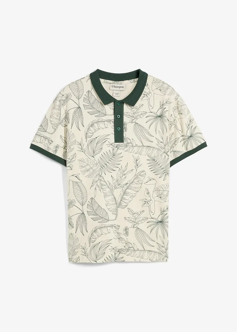 bonprix Modisch bedrucktes Jersey-Poloshirt aus reiner Baumwolle - beige