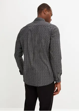 Bonprix Modisch Bedrucktes Langarmhemd Im Regular Fit - Schwarz