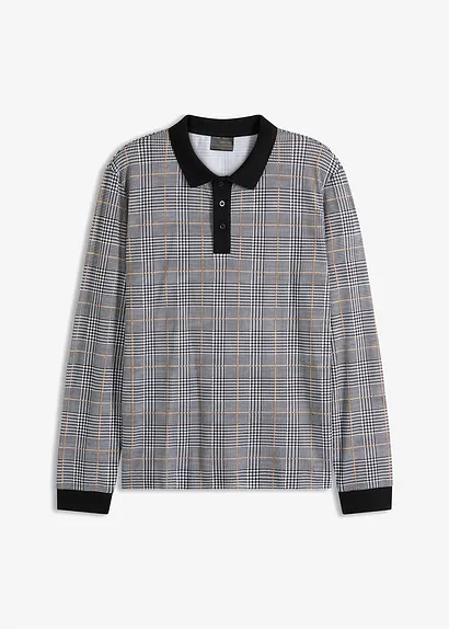 bonprix Modisch bedrucktes Pololangarmshirt in Pikee - schwarz