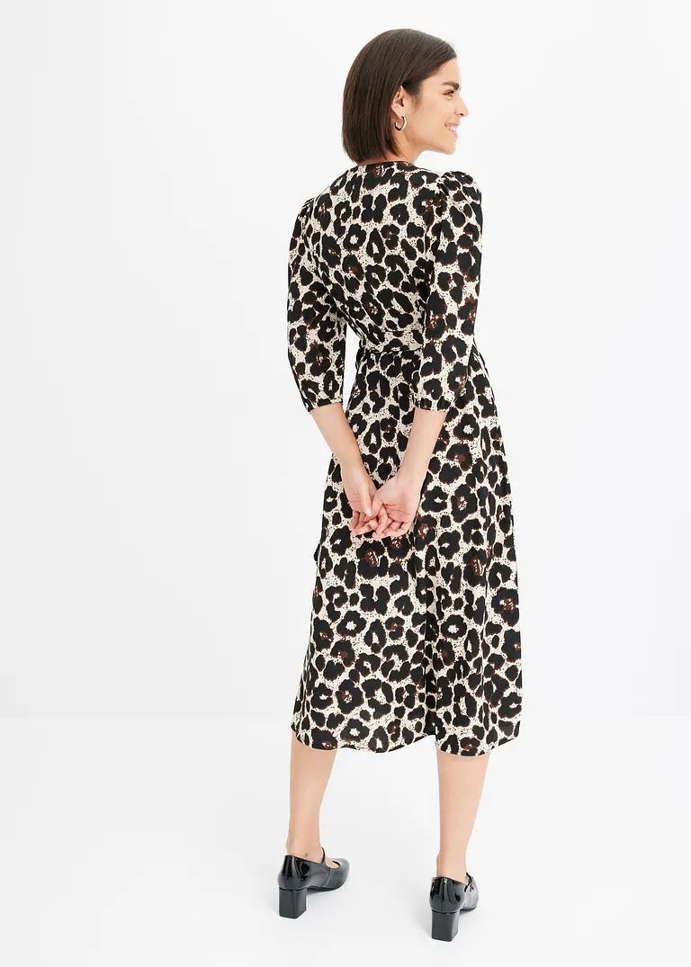 Bonprix Modisch Bedrucktes Wickelkleid In Midilänge - Beige