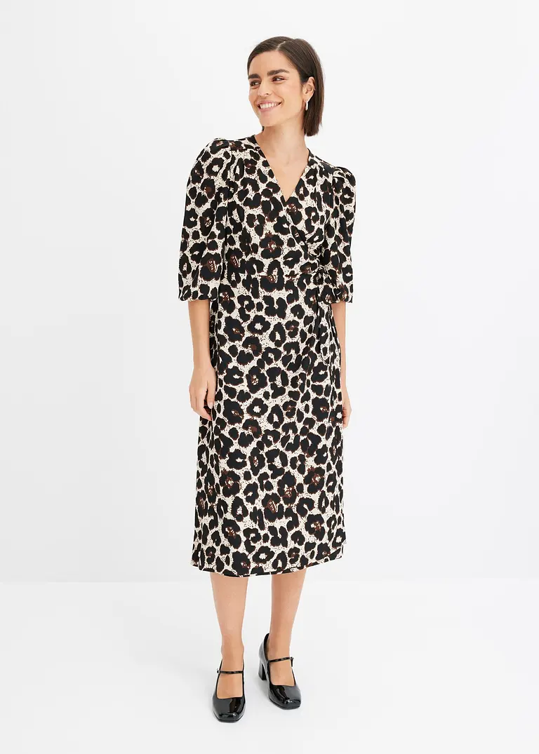 Bonprix Modisch Bedrucktes Wickelkleid In Midilänge - Beige