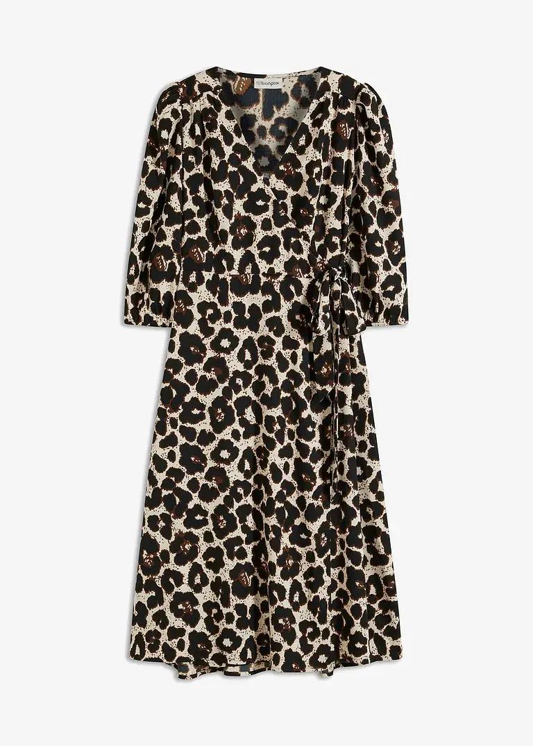 bonprix modisch bedrucktes Wickelkleid in Midilänge - beige