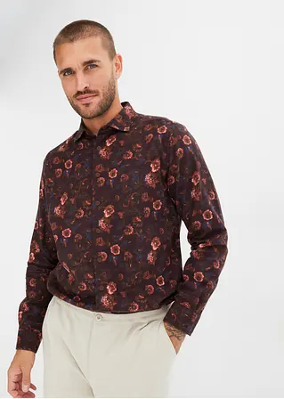 Bonprix Modisch Floral Bedrucktes Langarmhemd In Flanell - Rot