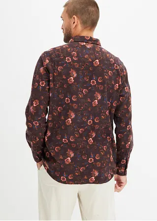 Bonprix Modisch Floral Bedrucktes Langarmhemd In Flanell - Rot