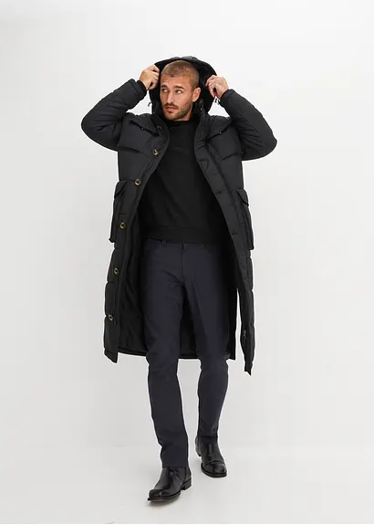 Bonprix Modisch Langer Parka Mit Herausnehmbarer Kapuze - Schwarz