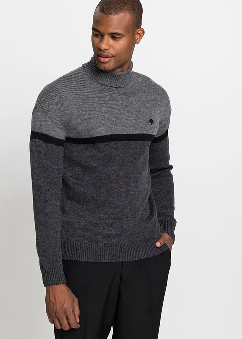 Bonprix Modisch Mehrfarbiger Rollkragenpullover Mit Stickerei - Grau