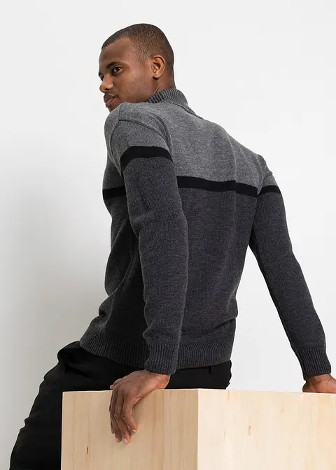 Bonprix Modisch Mehrfarbiger Rollkragenpullover Mit Stickerei - Grau
