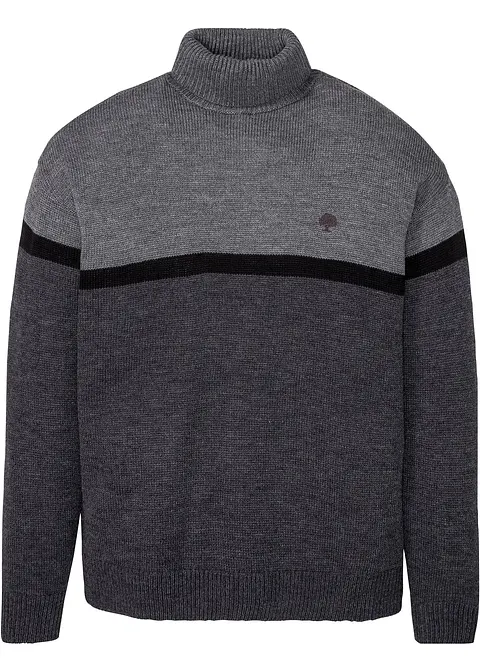 bonprix Modisch mehrfarbiger Rollkragenpullover mit Stickerei - grau